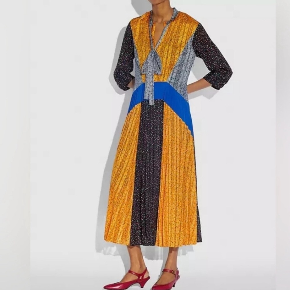 NWT Coach Mixed Print Pleated Midi Dress – Size 0